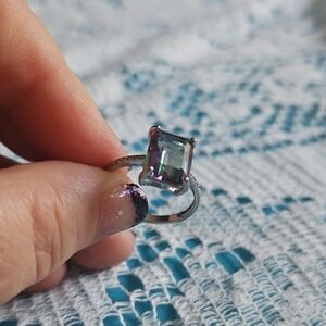 Mystic Topaz Sterling-Style Silver Ring - Iridescent Green-Purple